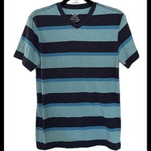 Faded Glory Men’s Blue Striped V-Neck T-Shirt